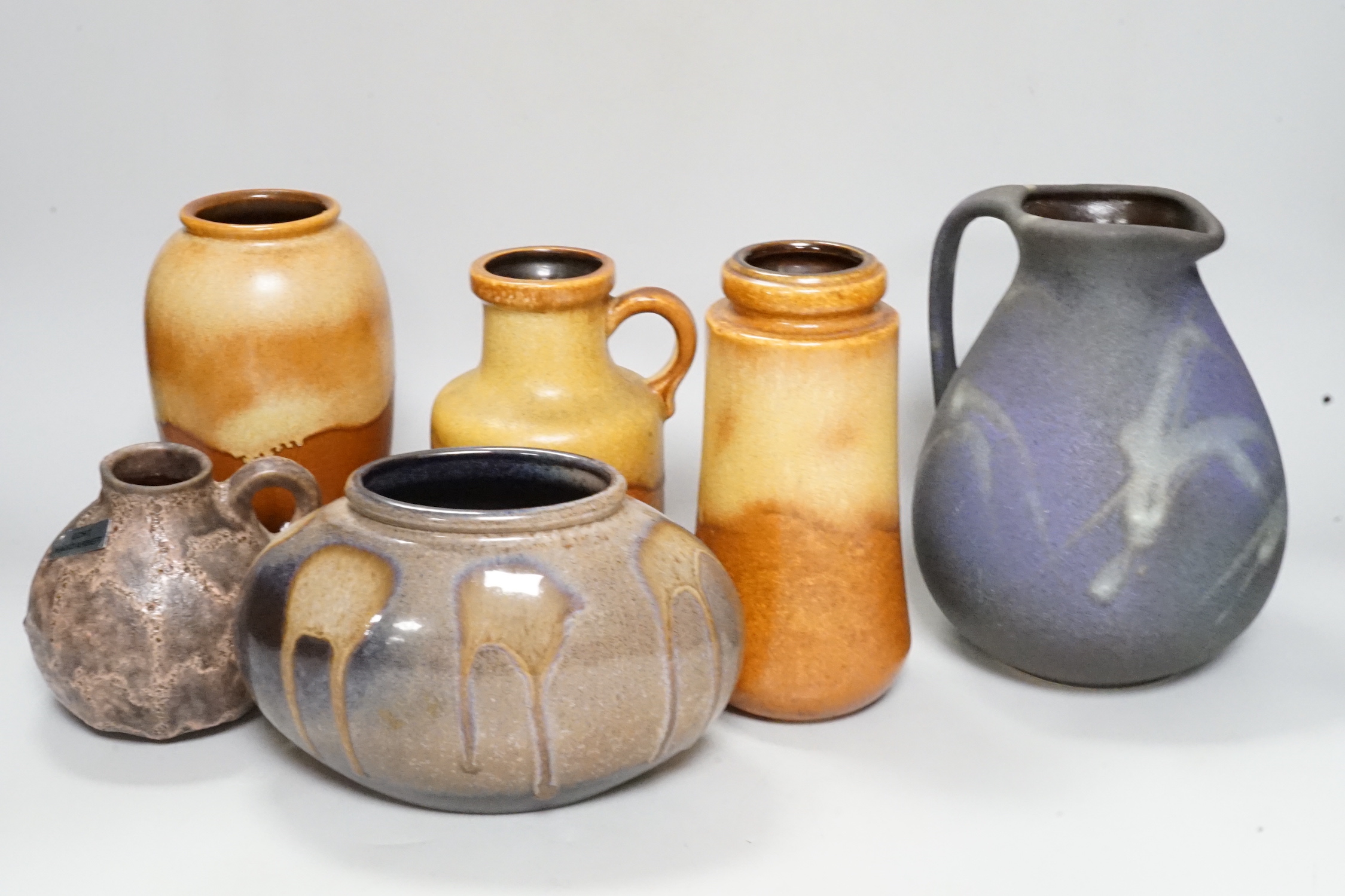 Mid 20th century West German pottery including Scheurich and Ruschau and three mid century West German pots, tallest 19cm